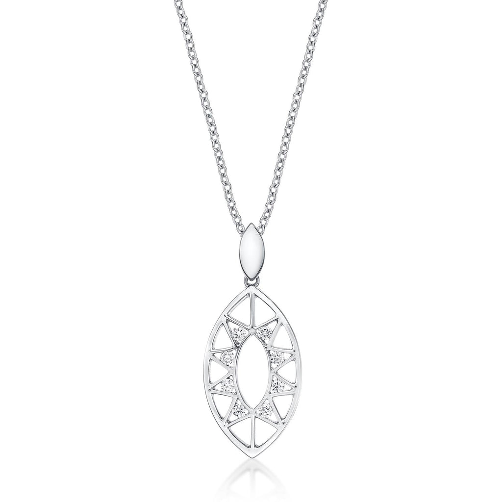 Sparkling Eye Diamond Pendant Necklace 0.15ct Diamonds 9K White Gold