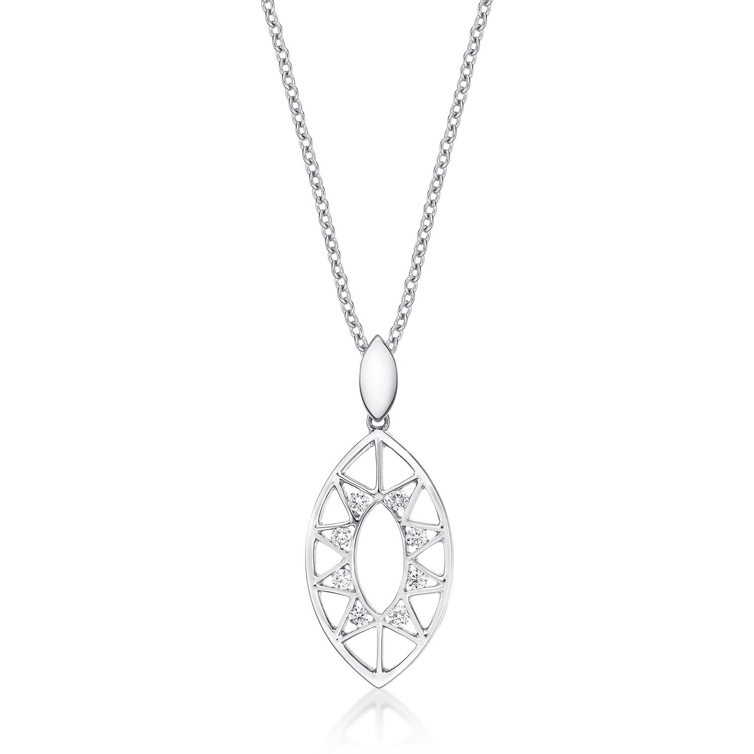 Sparkling Eye Diamond Pendant Necklace 0.15ct Diamonds 9K White Gold