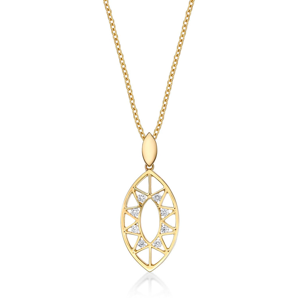 Sparkling Eye Diamond Pendant Necklace 0.15ct Diamonds 9K Yellow Gold