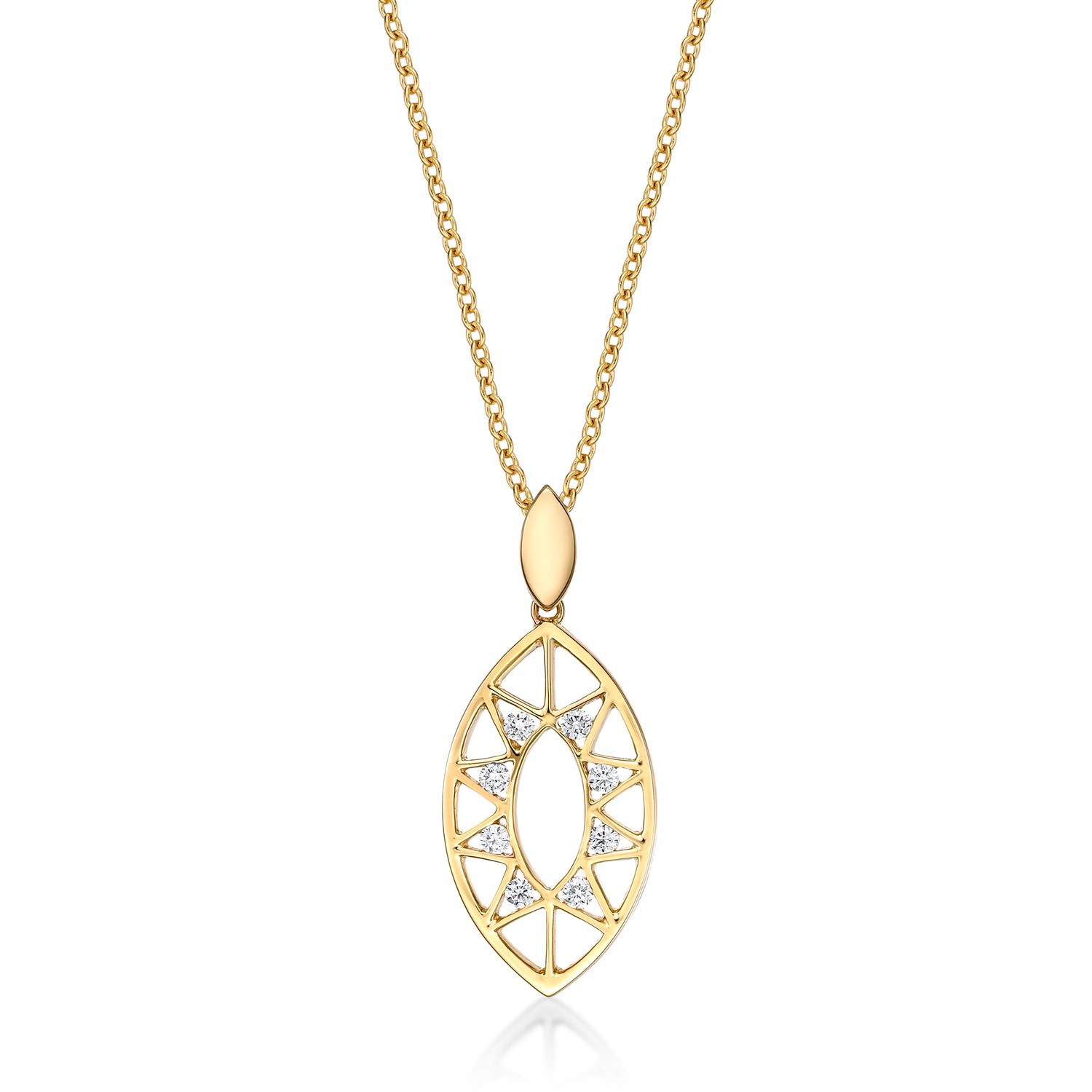Sparkling Eye Diamond Pendant Necklace 0.15ct Diamonds 9K Yellow Gold