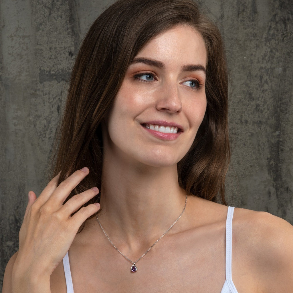 Teardrop Amethyst Pendant Necklace in Sterling Silver