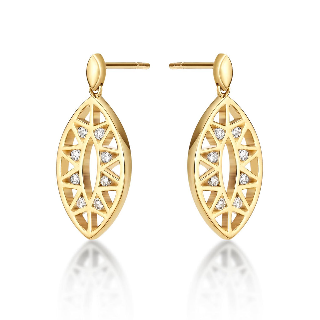 Sparkling Eye Diamond Drop Earrings 0.20ct Diamonds in 9K Yellow Gold