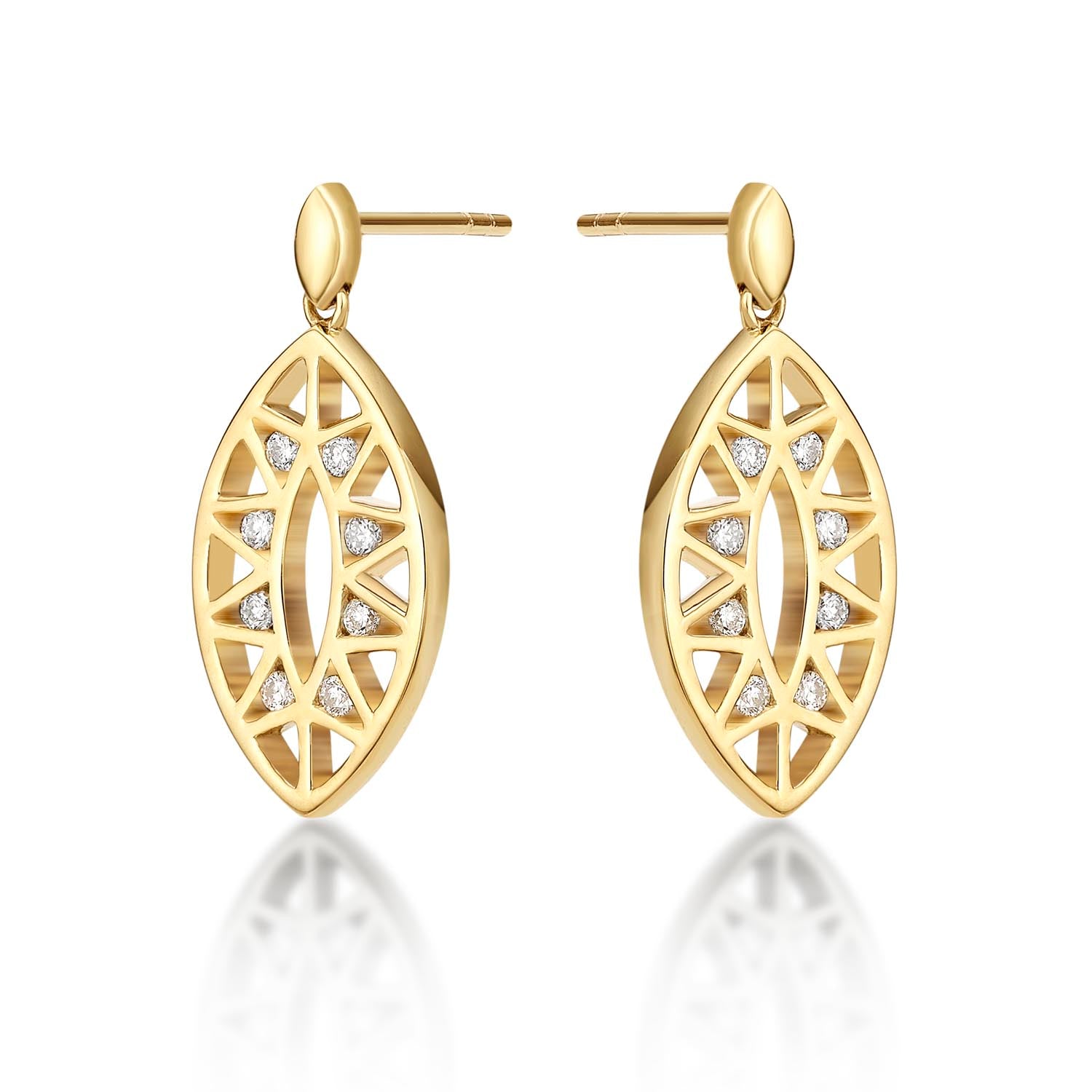 Sparkling Eye Diamond Drop Earrings 0.20ct Diamonds in 9K Yellow Gold