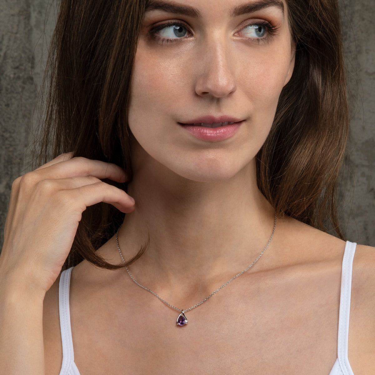 Teardrop Amethyst Pendant Necklace in Sterling Silver