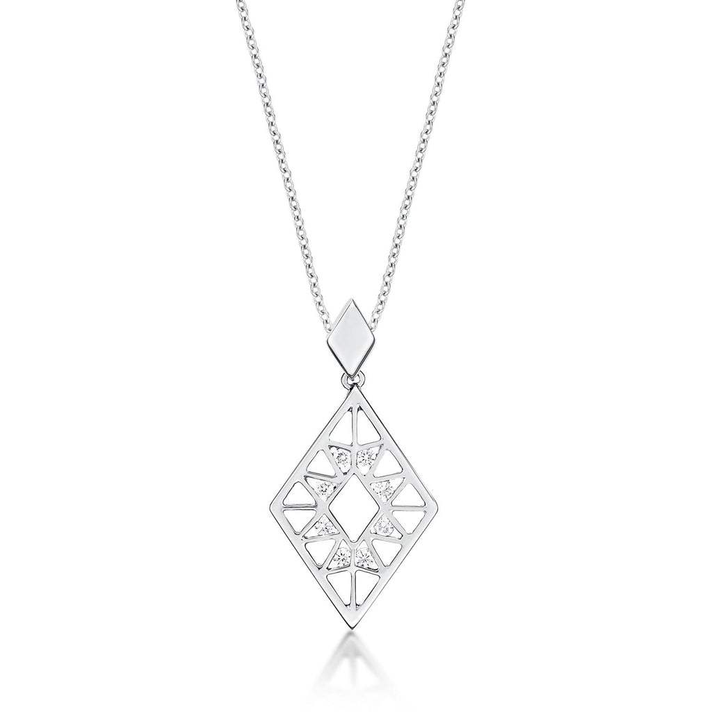 Rhombus Diamond Pendant Necklace 0.15ct Diamonds in 9K White Gold