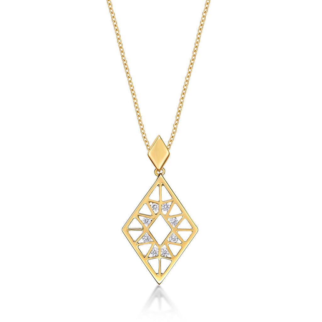 Rhombus Diamond Pendant Necklace 0.15ct Diamonds in 9K Yellow Gold