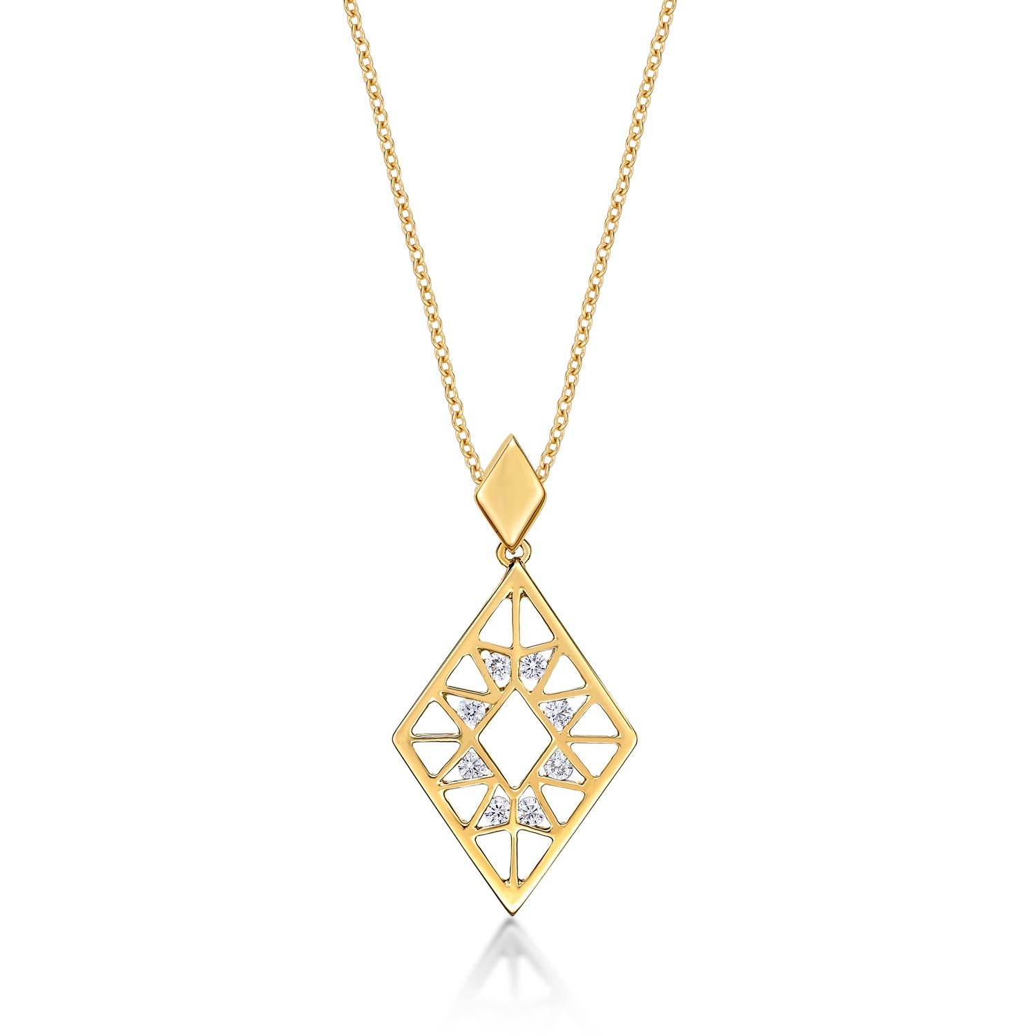 Rhombus Diamond Pendant Necklace 0.15ct Diamonds in 9K Yellow Gold
