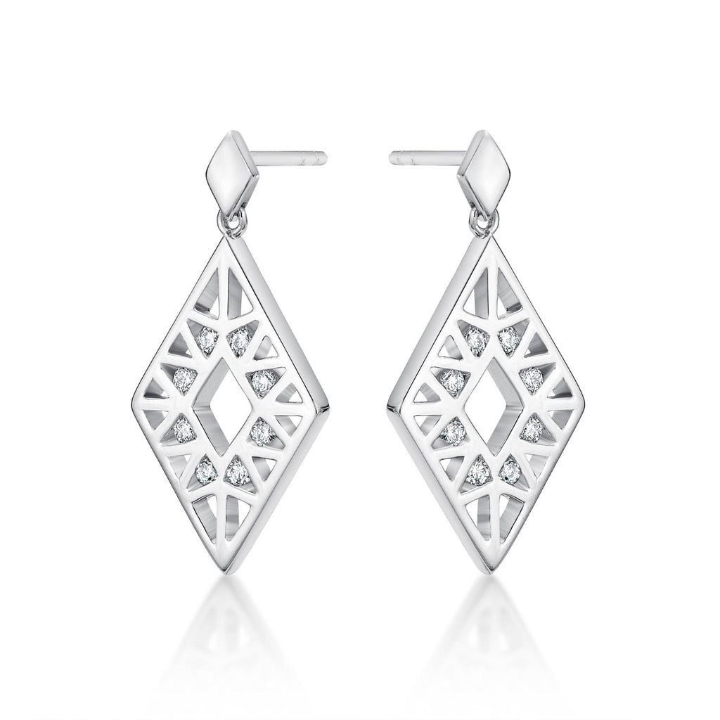Rhombus Diamond Drop Earrings 0.19ct Diamonds in 9K White Gold