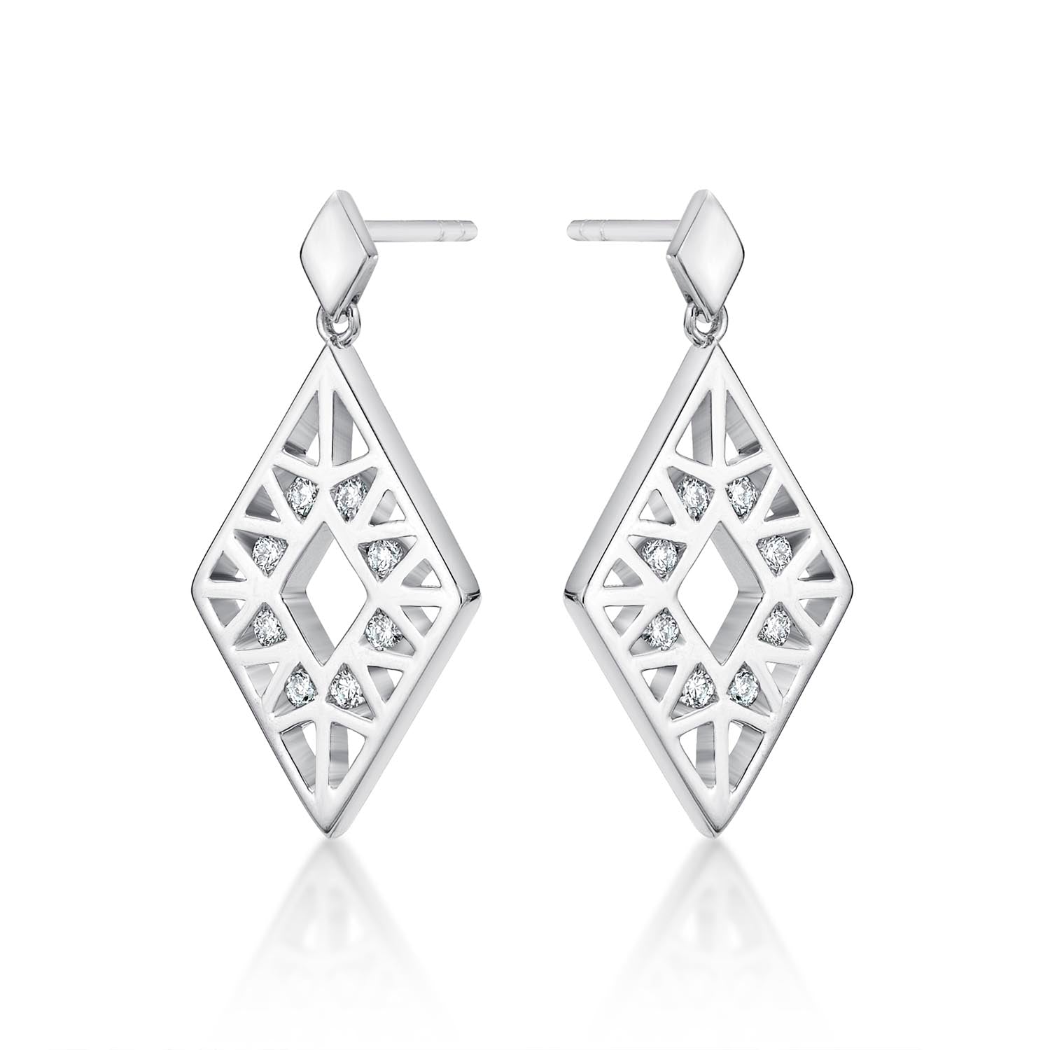 Rhombus Diamond Drop Earrings 0.19ct Diamonds in 9K White Gold