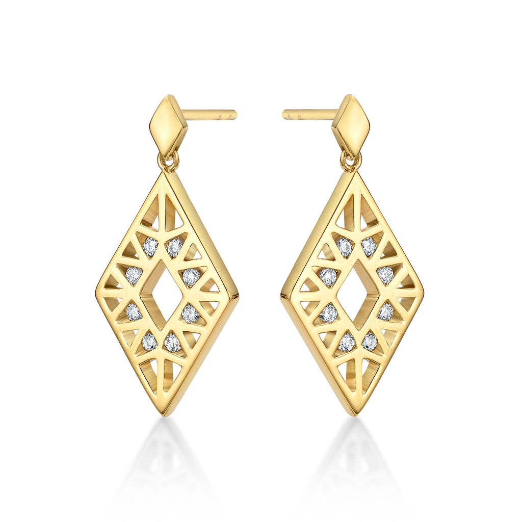 Rhombus Diamond Drop Earrings 0.19ct Diamonds in 9K Yellow Gold