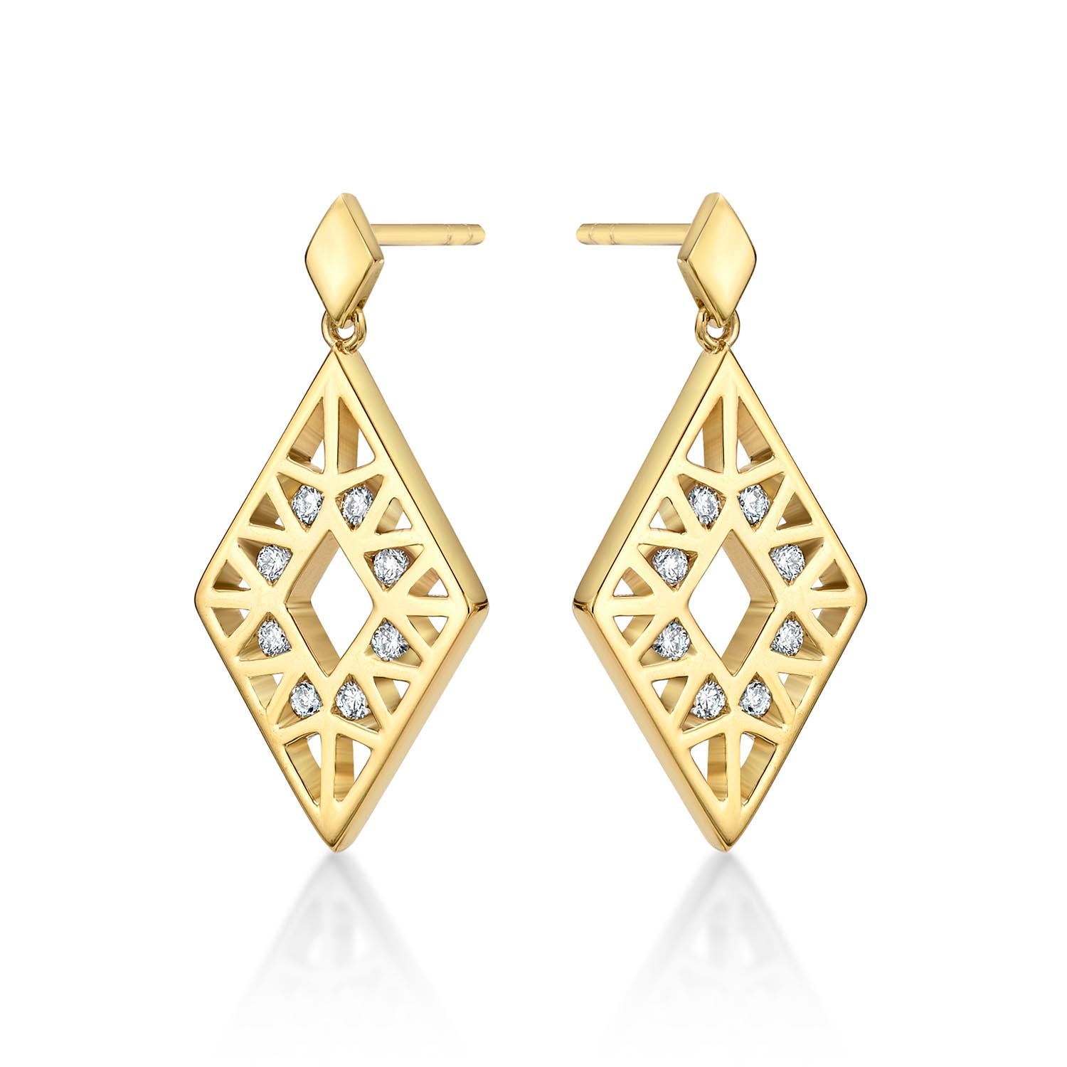 Rhombus Diamond Drop Earrings 0.19ct Diamonds in 9K Yellow Gold