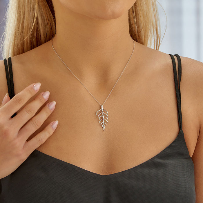 Diamond Palm Pendant Necklace 0.15ct Diamonds in 9K White Gold