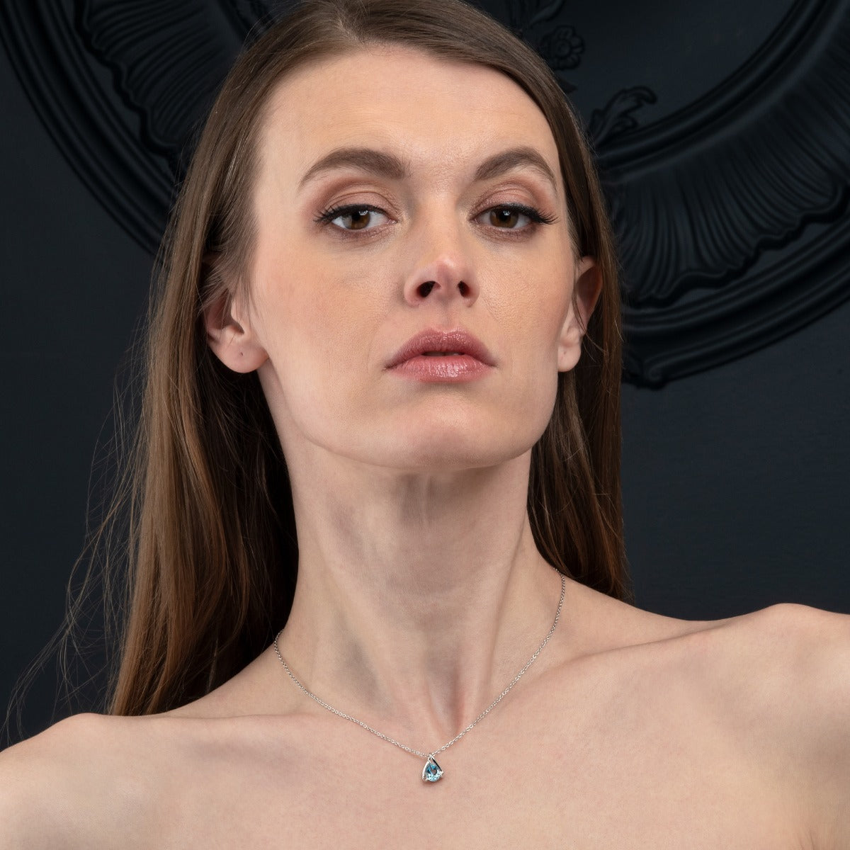 Teardrop Blue Topaz Pendant Necklace in Sterling Silver
