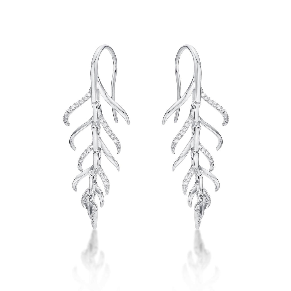 Palm Diamond Drop Earrings 0.27ct Diamonds in 9K White Gold