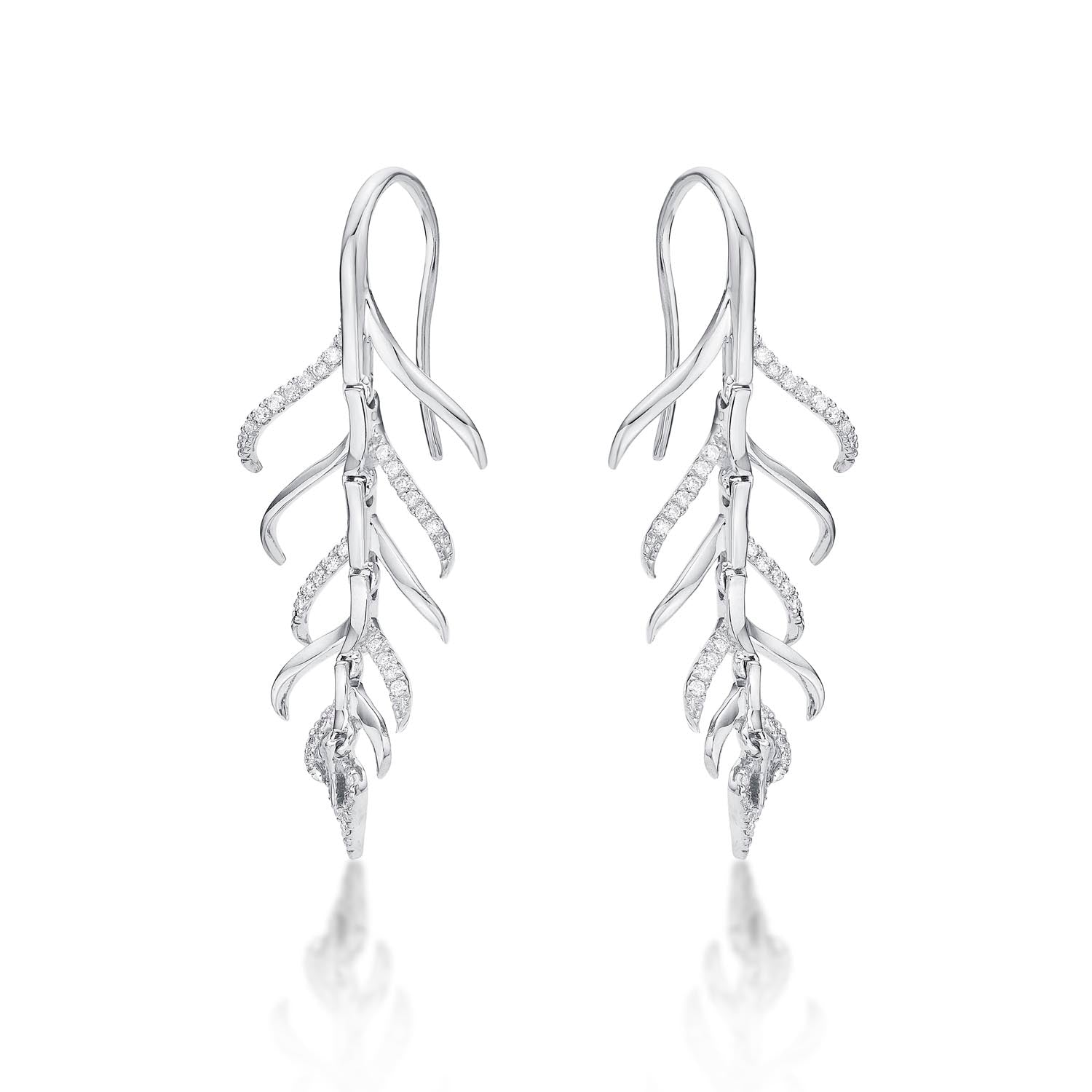Palm Diamond Drop Earrings 0.27ct Diamonds in 9K White Gold