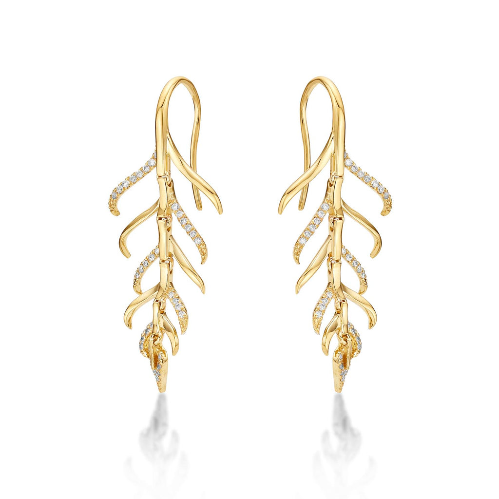 Palm Diamond Drop Earrings 0.27ct Diamonds in 9K Yellow Gold