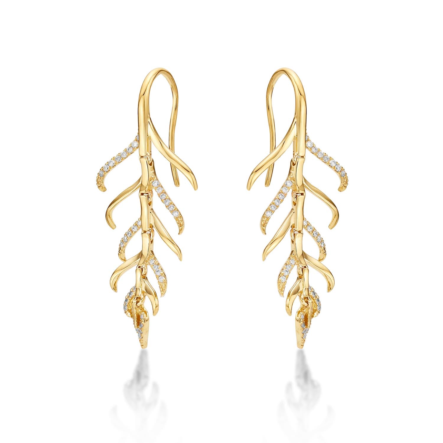 Palm Diamond Drop Earrings 0.27ct Diamonds in 9K Yellow Gold