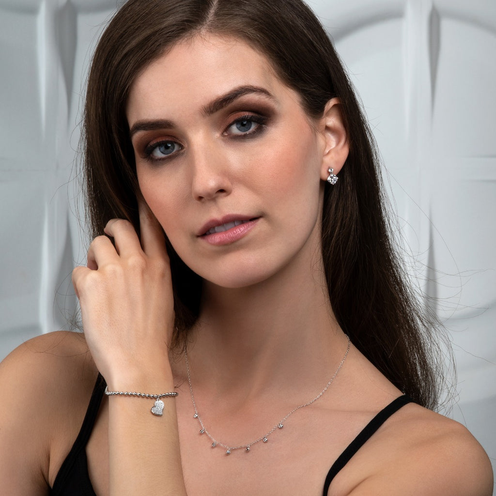 925 Sterling Silver Collar Necklace with Bezel-Set Round Cubic Zirconia Charms