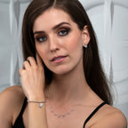 925 Sterling Silver Collar Necklace with Bezel-Set Round Cubic Zirconia Charms