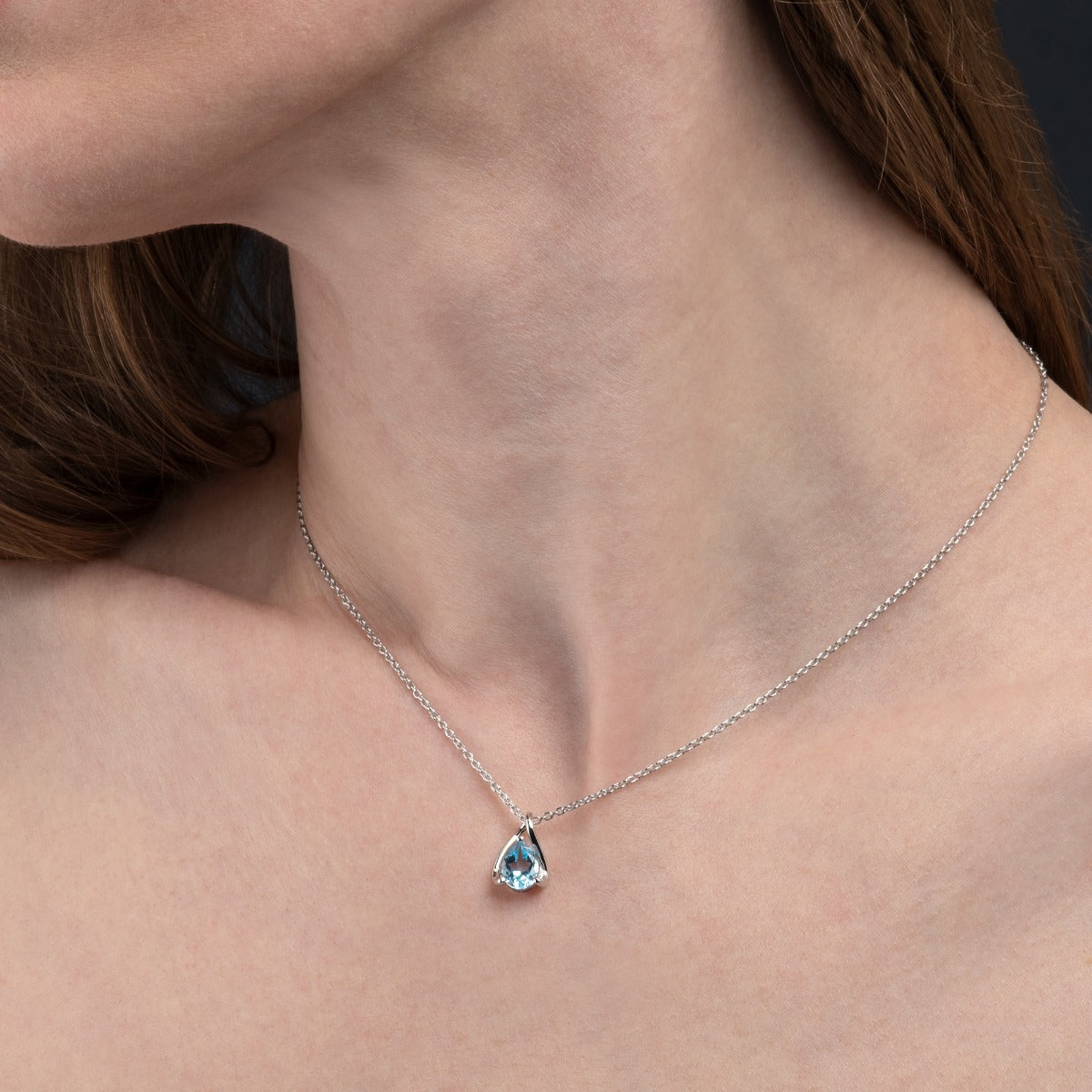 Treardrop Blue Topaz Pendant Necklace in Sterling Silver