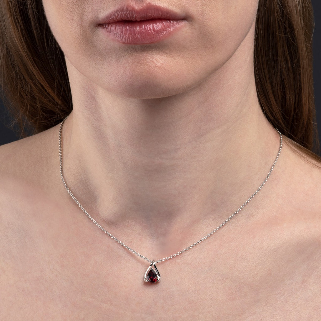 Teardrop Garnet Pendant Necklace in Sterling Silver