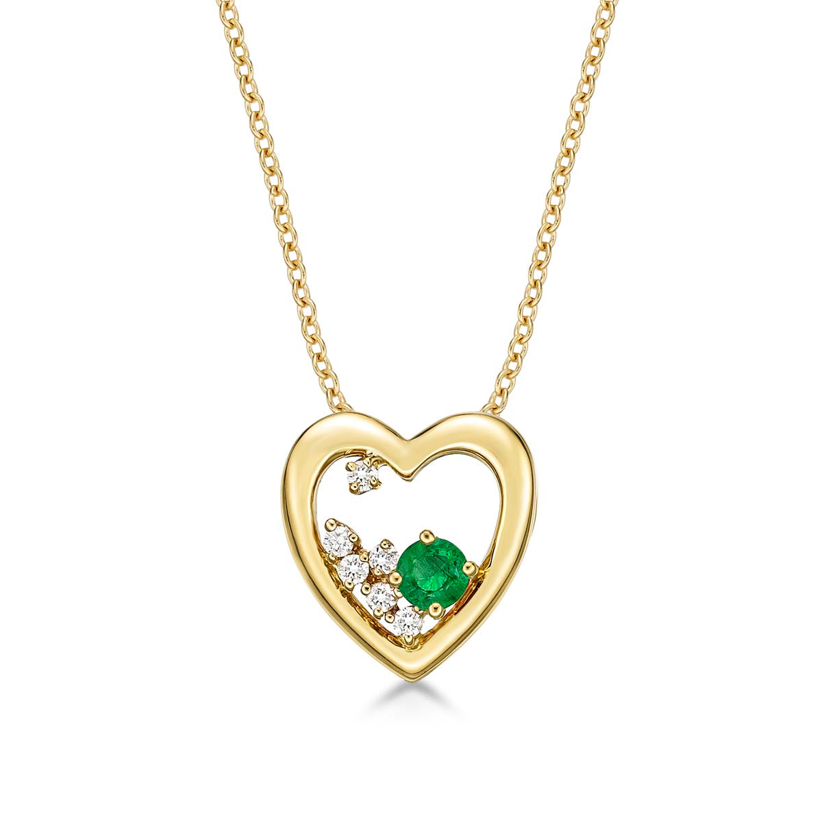 Heart Emerald Pendant Necklace with 0.07ct Diamonds 9K Yellow Gold
