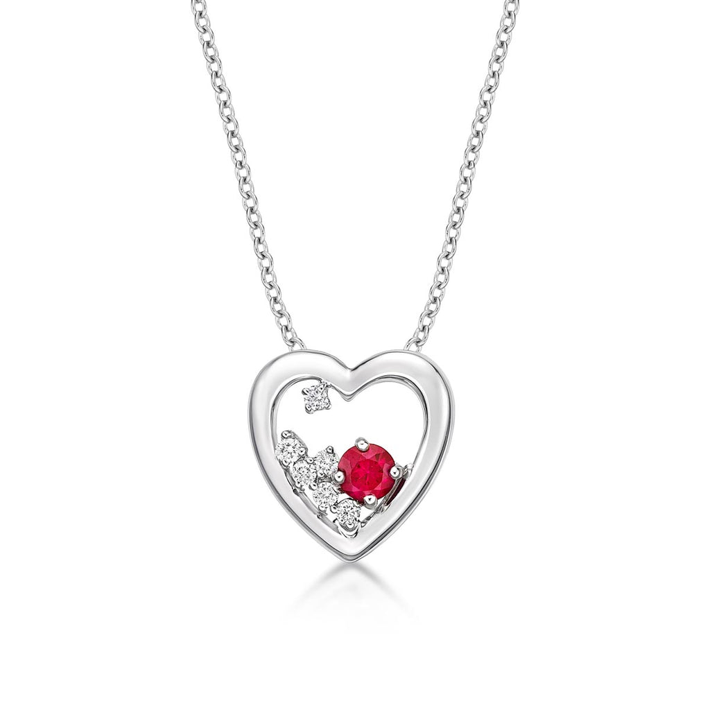 Heart Ruby Pendant Necklace with 0.07ct Diamonds 9K White Gold