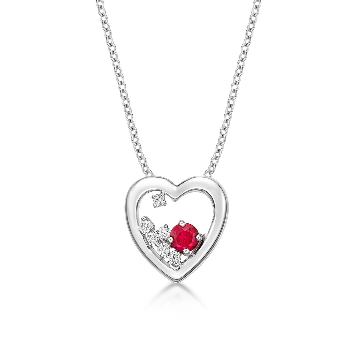 Heart Ruby Pendant Necklace with 0.07ct Diamonds 9K White Gold