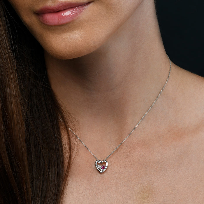 Heart Ruby Pendant Necklace with 0.07ct Diamonds 9K White Gold
