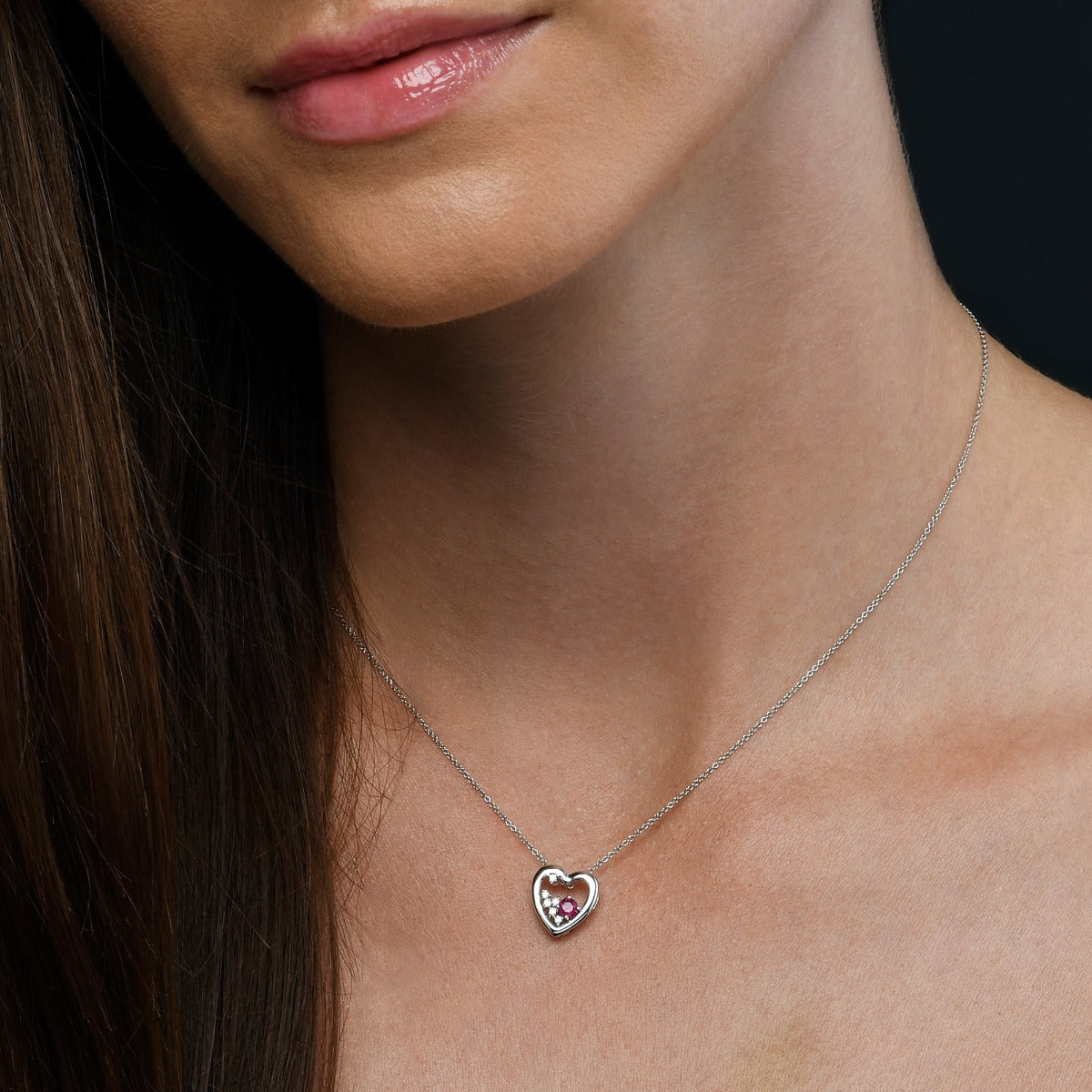 Heart Ruby Pendant Necklace with 0.07ct Diamonds 9K White Gold