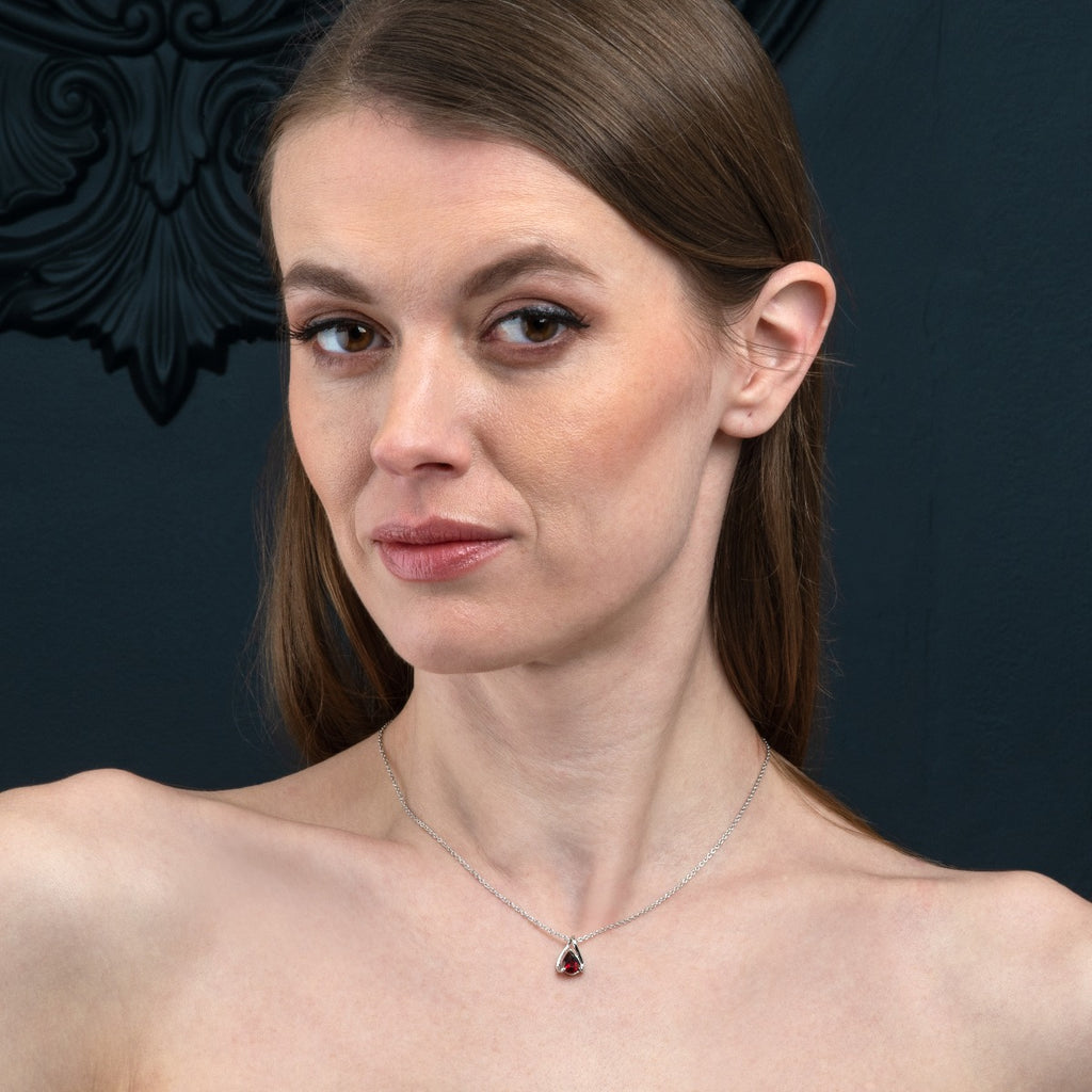 Teardrop Garnet Pendant Necklace in Sterling Silver