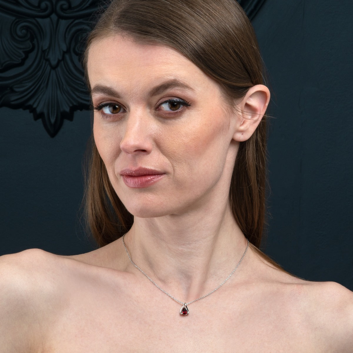Teardrop Garnet Pendant Necklace in Sterling Silver