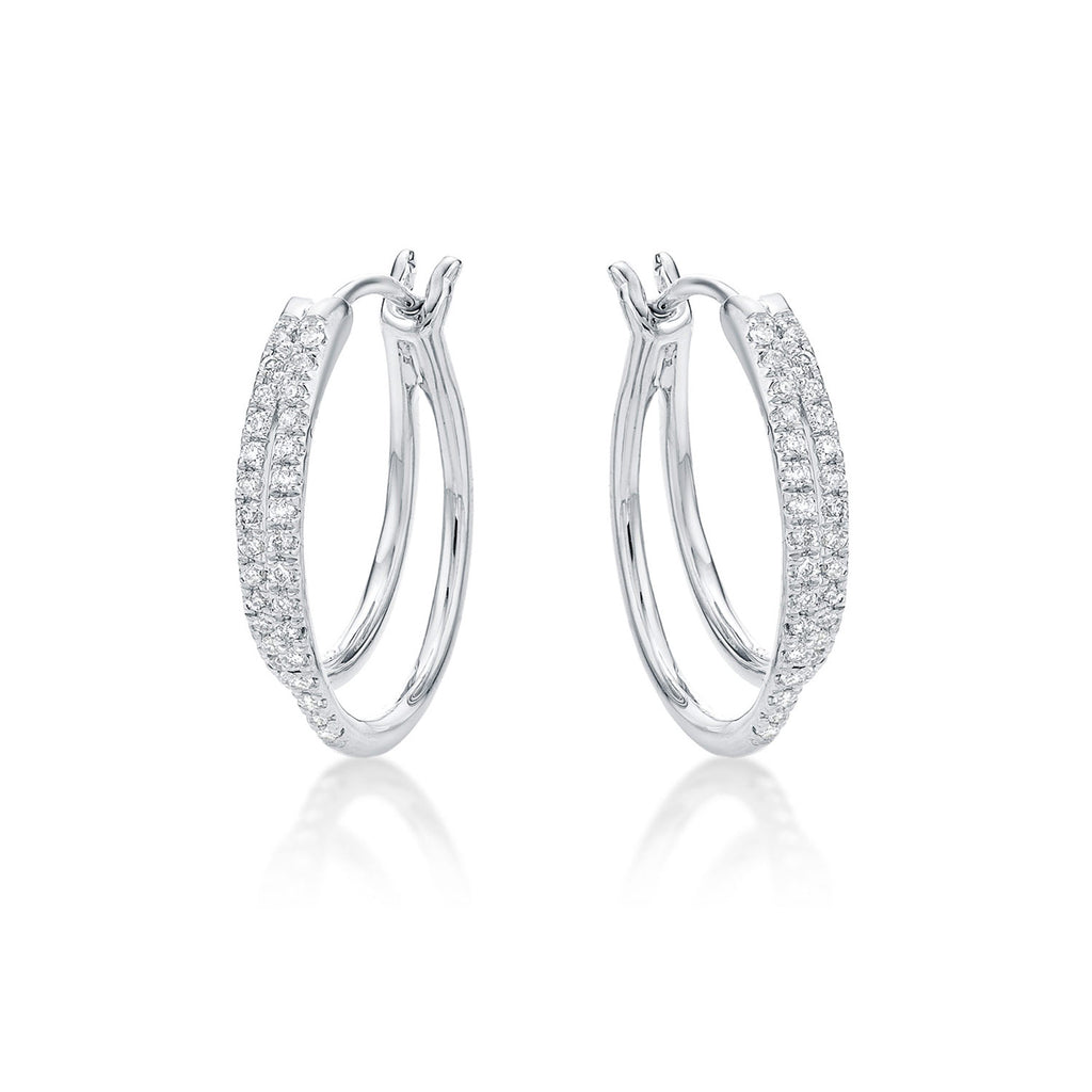 Small Twin Hoop Diamond Hoop Earrings 0.14ct Diamonds 9K White Gold