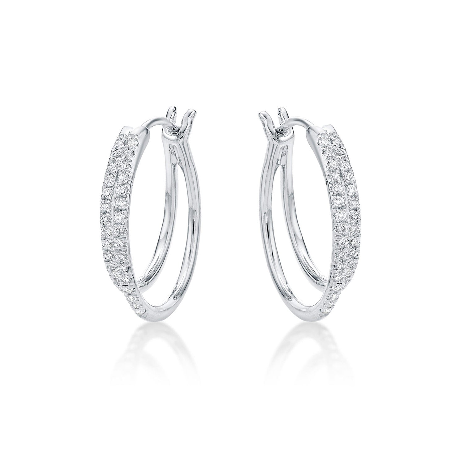 Small Twin Hoop Diamond Hoop Earrings 0.14ct Diamonds 9K White Gold