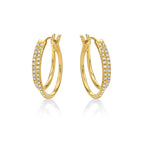 Small Twin Hoop Diamond Hoop Earrings 0.14ct Diamonds 9K Yellow Gold