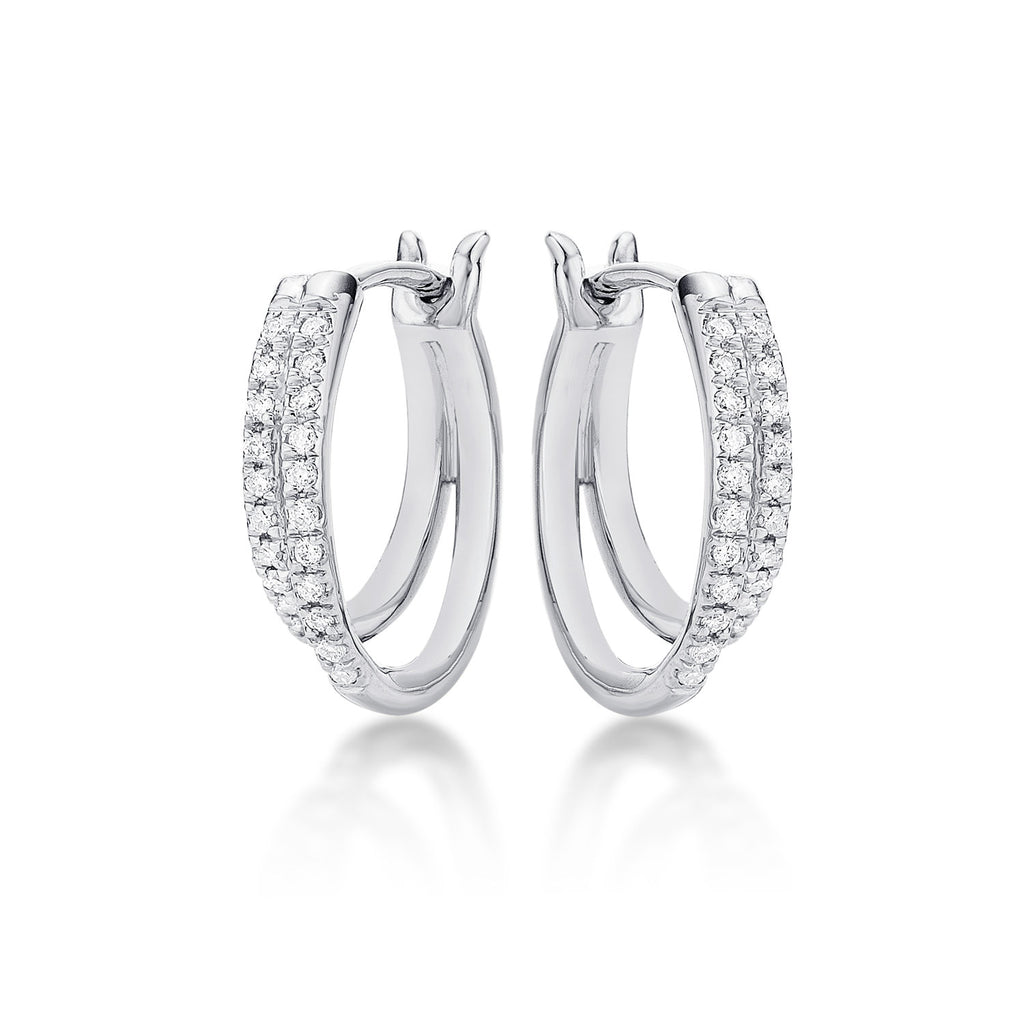 Twin Hoop Diamond Hoop Earrings 0.24ct Diamonds in 9K White Gold