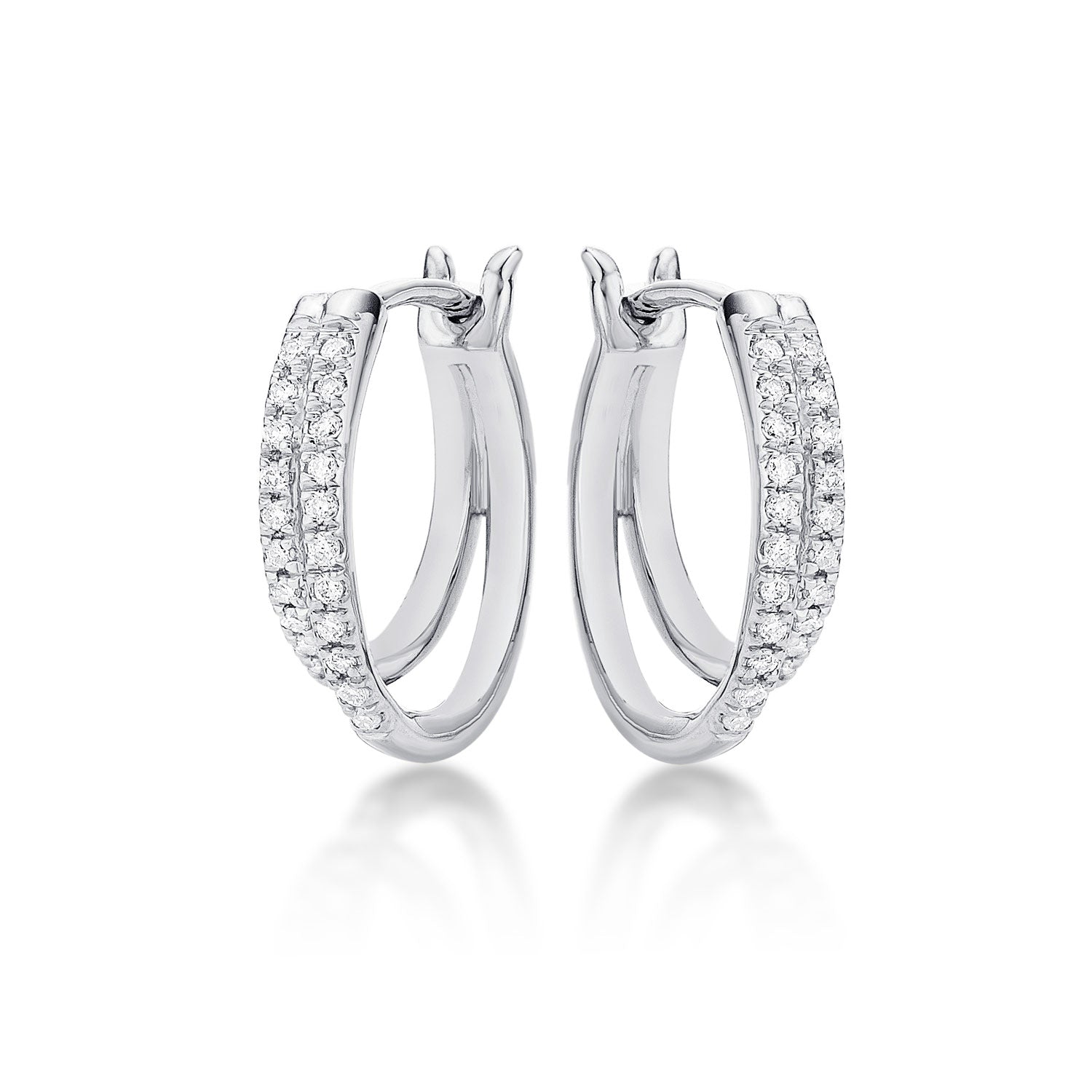 Twin Hoop Diamond Hoop Earrings 0.24ct Diamonds in 9K White Gold