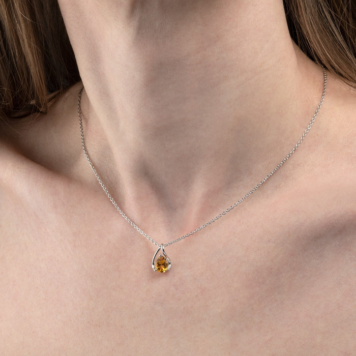 Teardrop Citrine Pendant Necklace in Sterling Silver