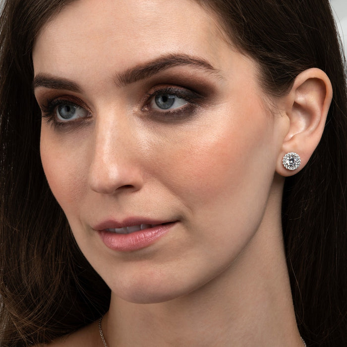Sterling Silver Round Halo Stud Earrings