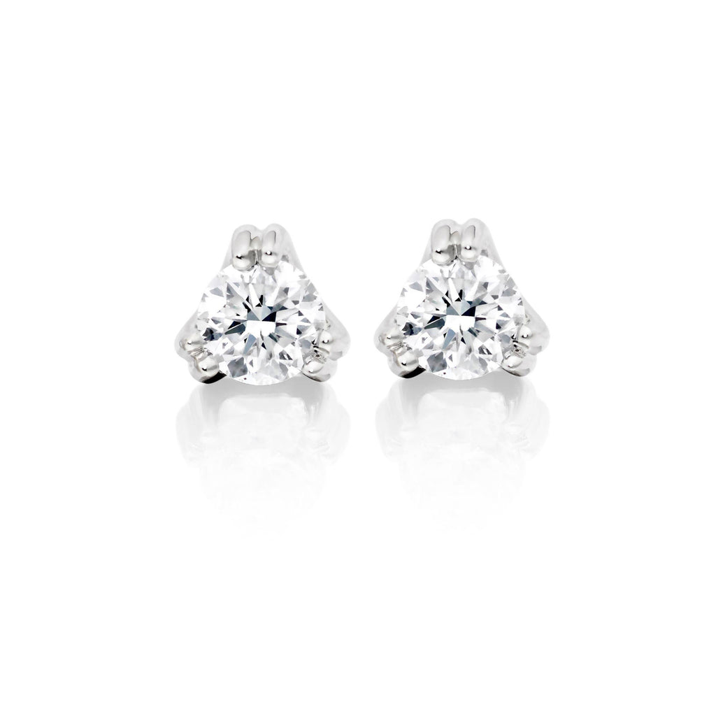 Solitaire 0.10ct 3 Claw round diamond studs in 9K white gold