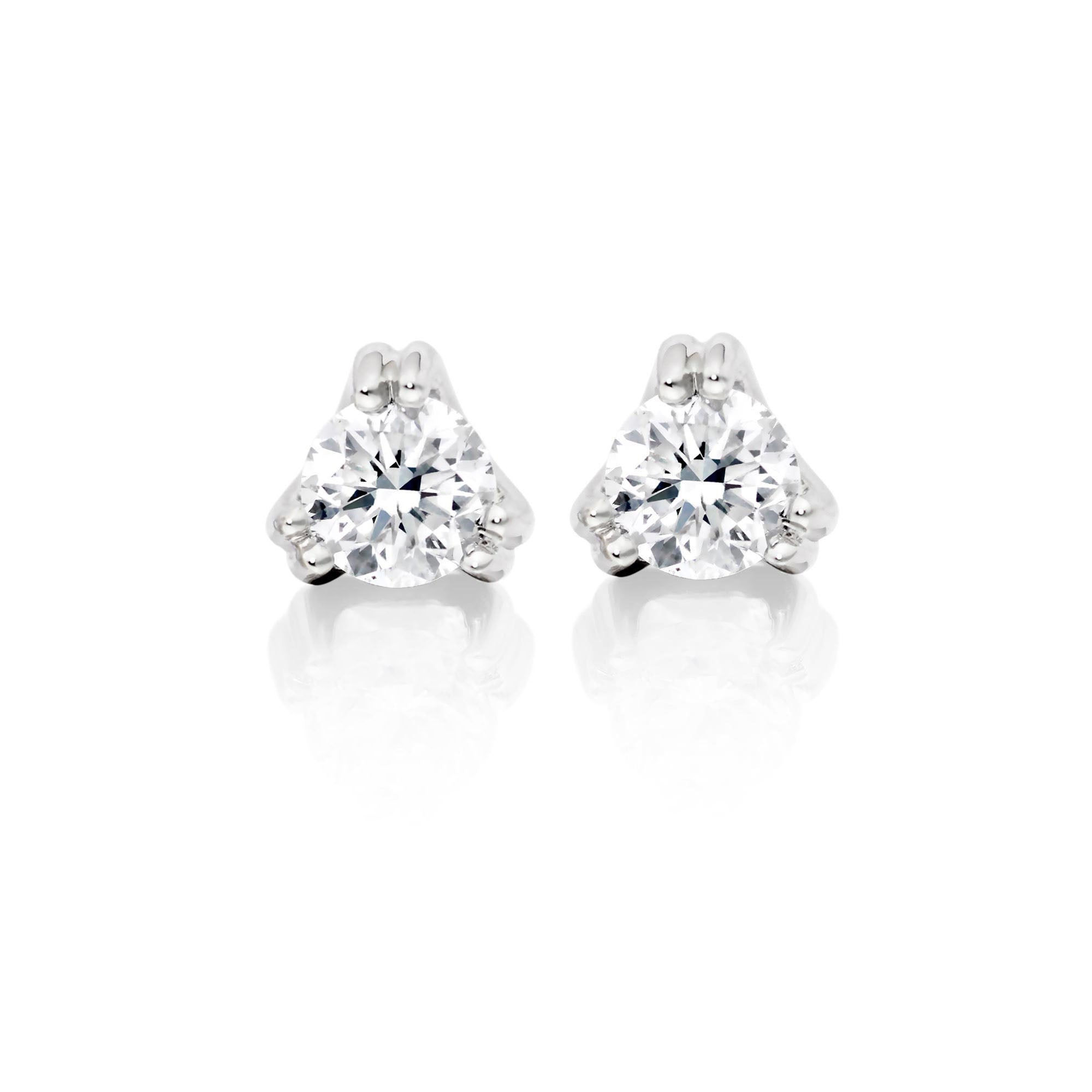 Solitaire 0.10ct 3 Claw round diamond studs in 9K white gold