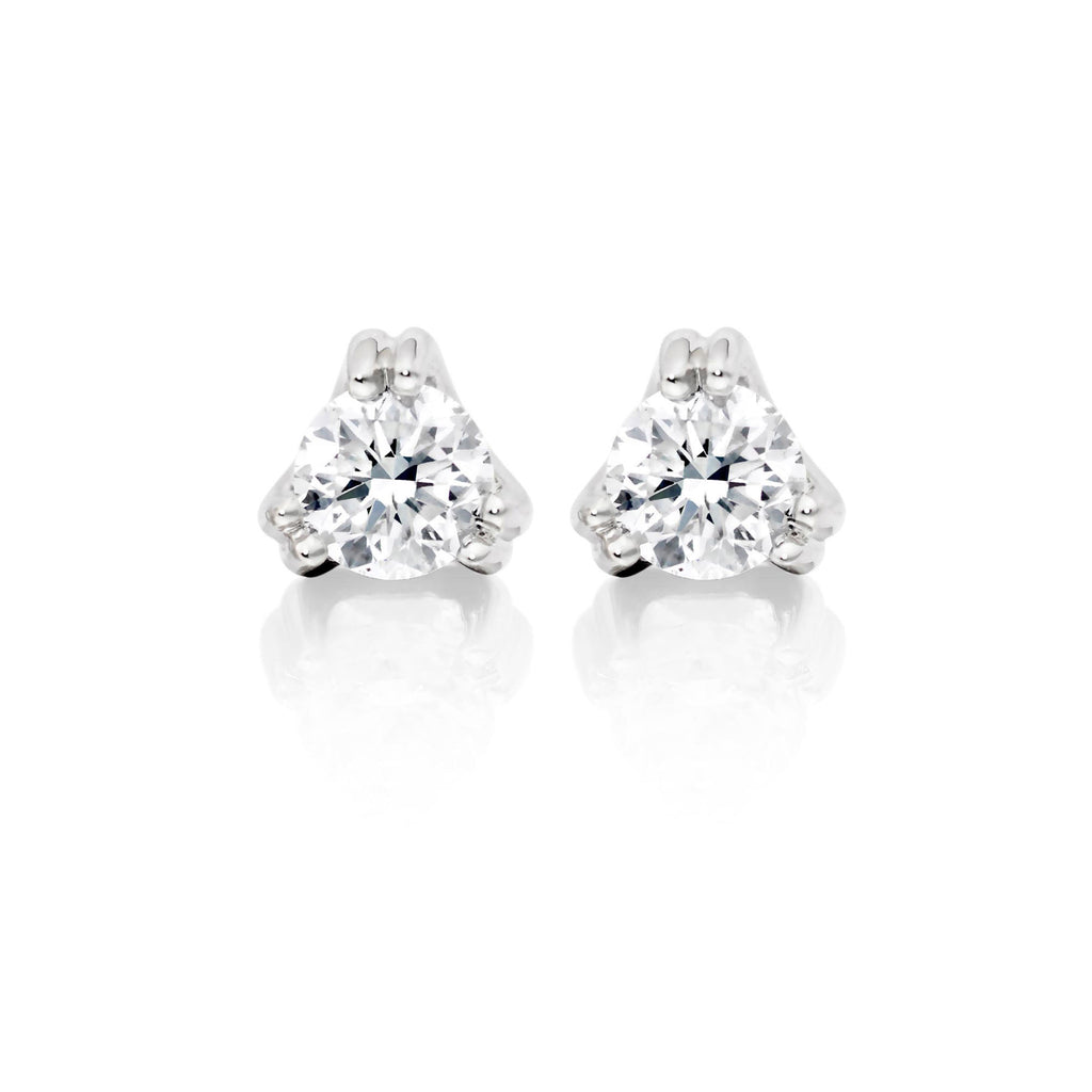 Solitaire 0.20ct 3 Claw round diamond studs in 9K white gold
