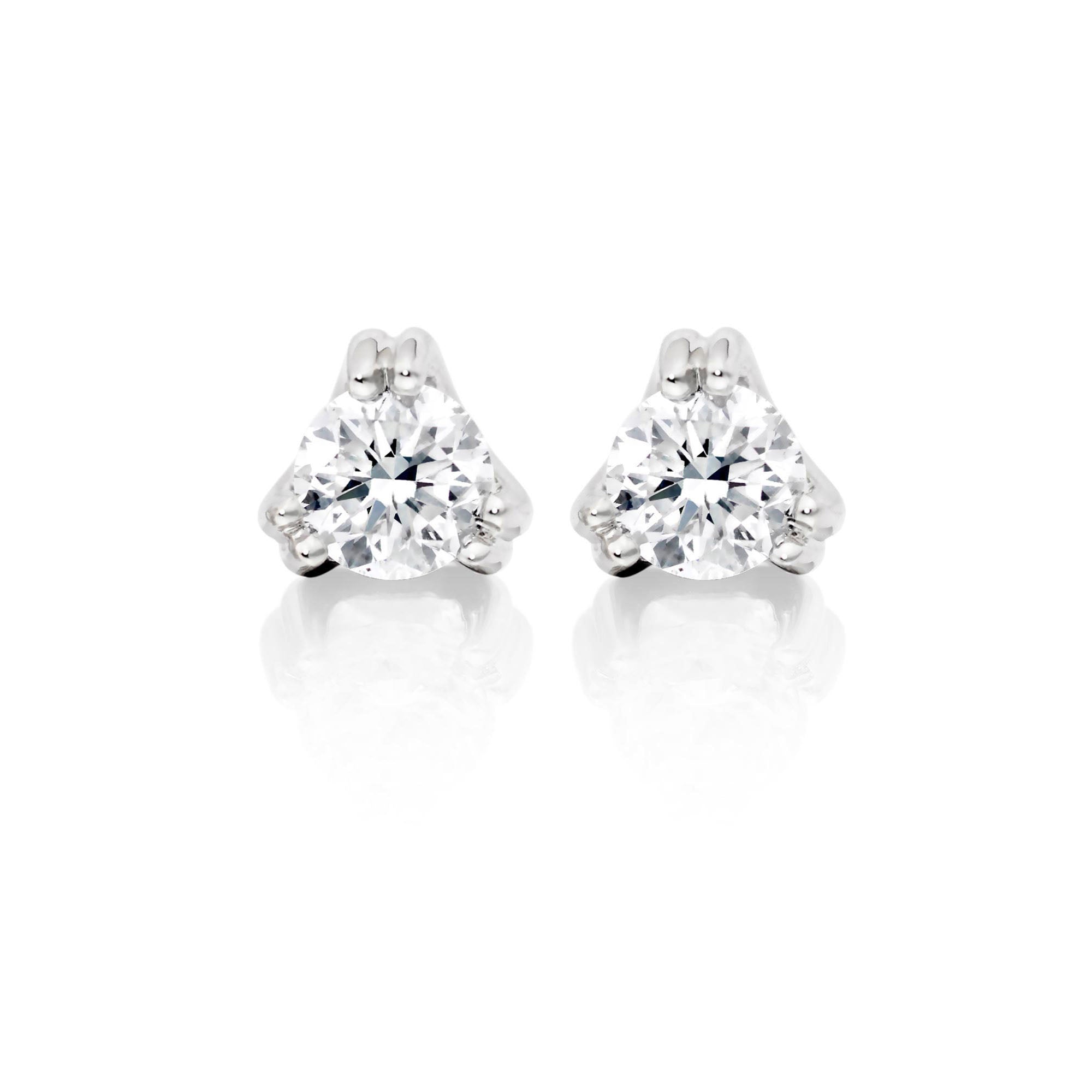 Solitaire 0.20ct 3 Claw round diamond studs in 9K white gold