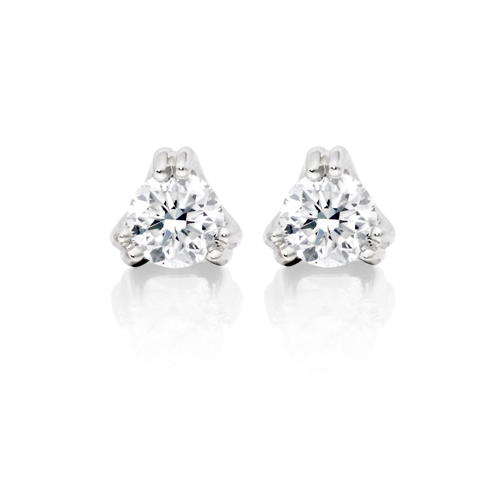 Solitaire 0.40ct 3 Claw round diamond studs in 9K white gold