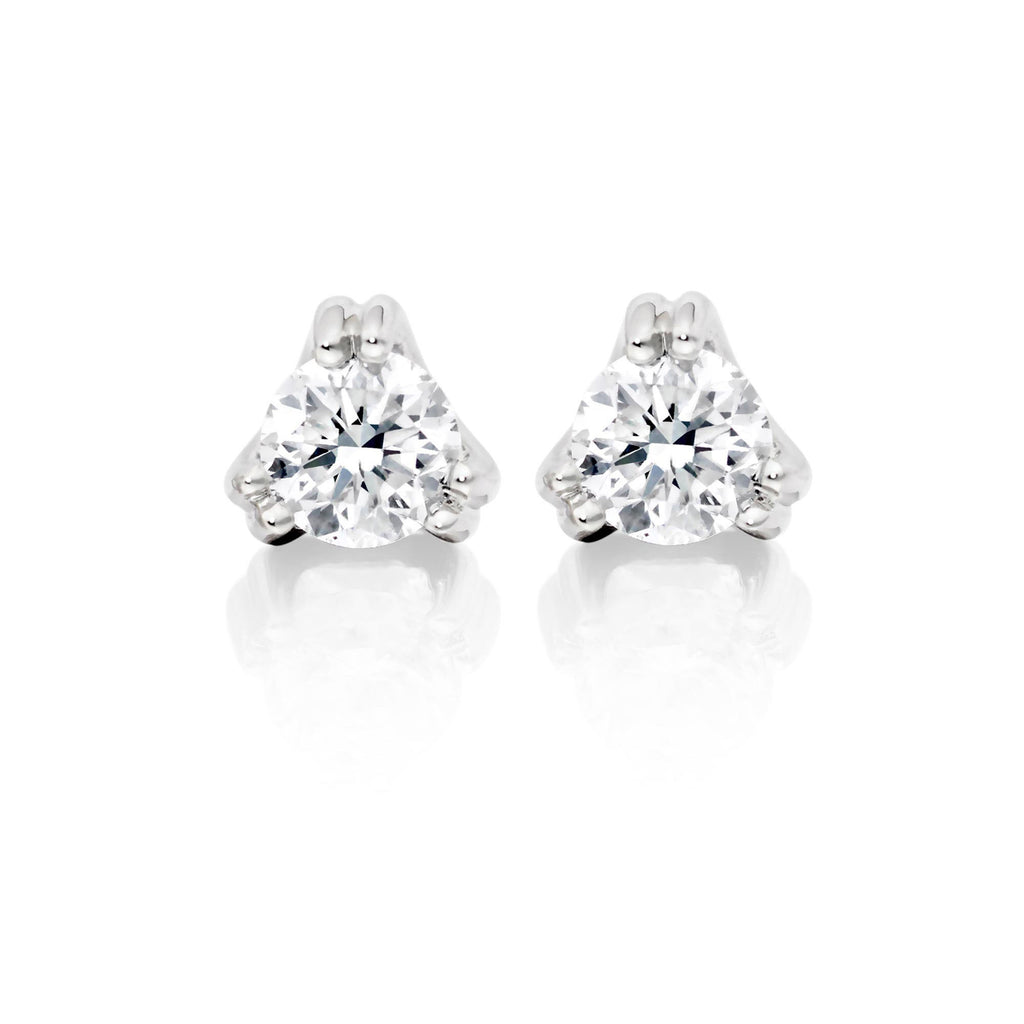Solitaire 0.50ct 3 Claw round diamond studs in 9K white gold