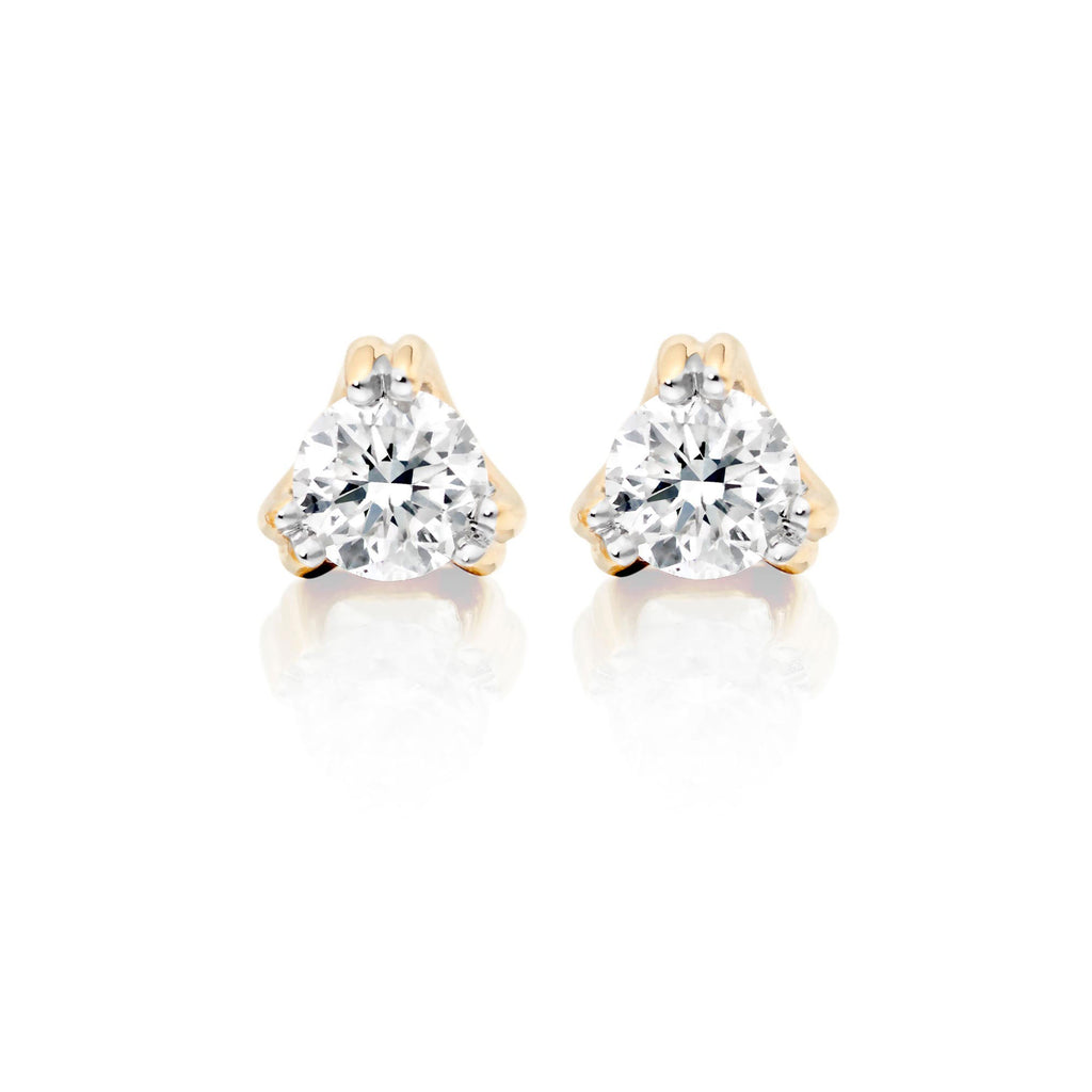 Solitaire 0.10ct 3 Claw round diamond studs in 18K yellow gold