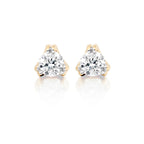 Solitaire 0.10ct 3 Claw round diamond studs in 18K yellow gold