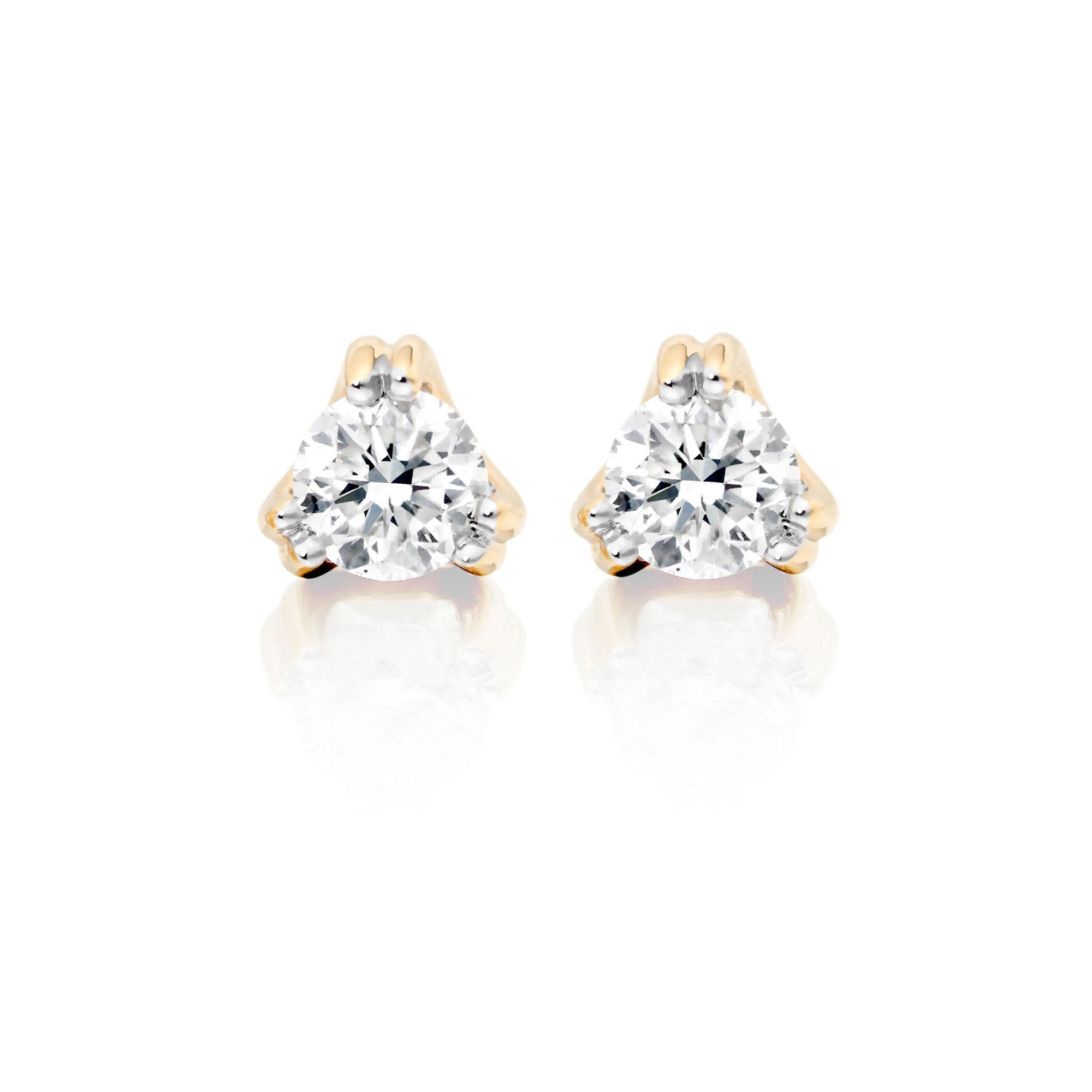 Solitaire 0.10ct 3 Claw round diamond studs in 18K yellow gold
