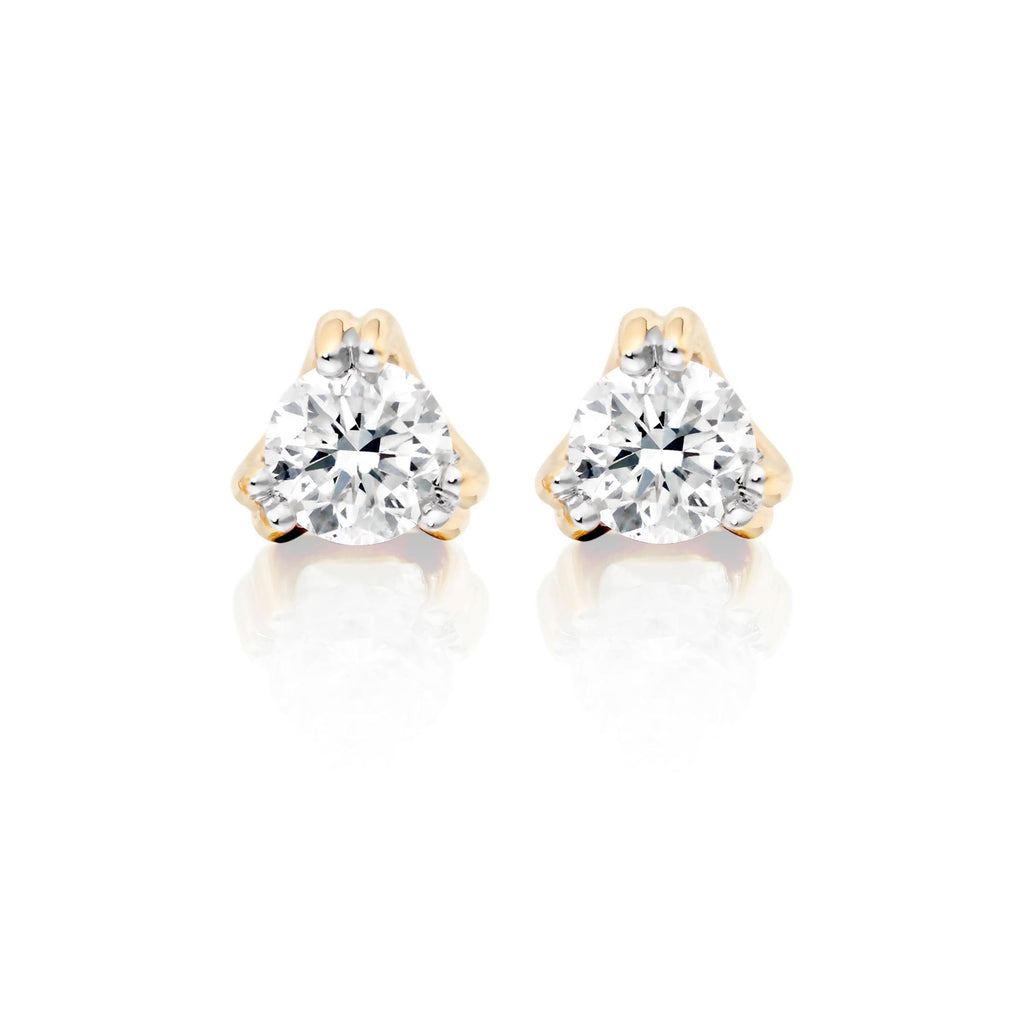 Solitaire 0.20ct 3 Claw round diamond studs in 9K yellow gold