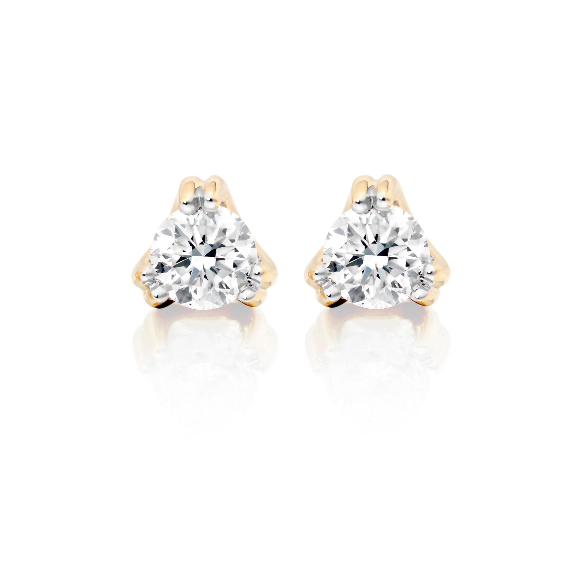 Solitaire 0.20ct 3 Claw round diamond studs in 18K yellow gold